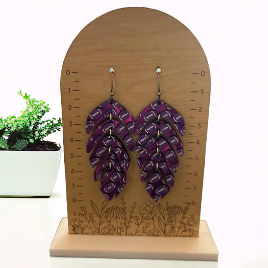 Purple And White Football Acrylic Earrings